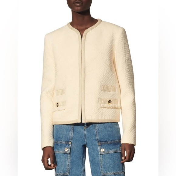 Sandro Sable Double S Tweed Wool Jacket 38 - Picture 3 of 16